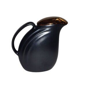 Black sleek dark art nouveau‎ inspired drink pitcher Ceramic w/ gold lid